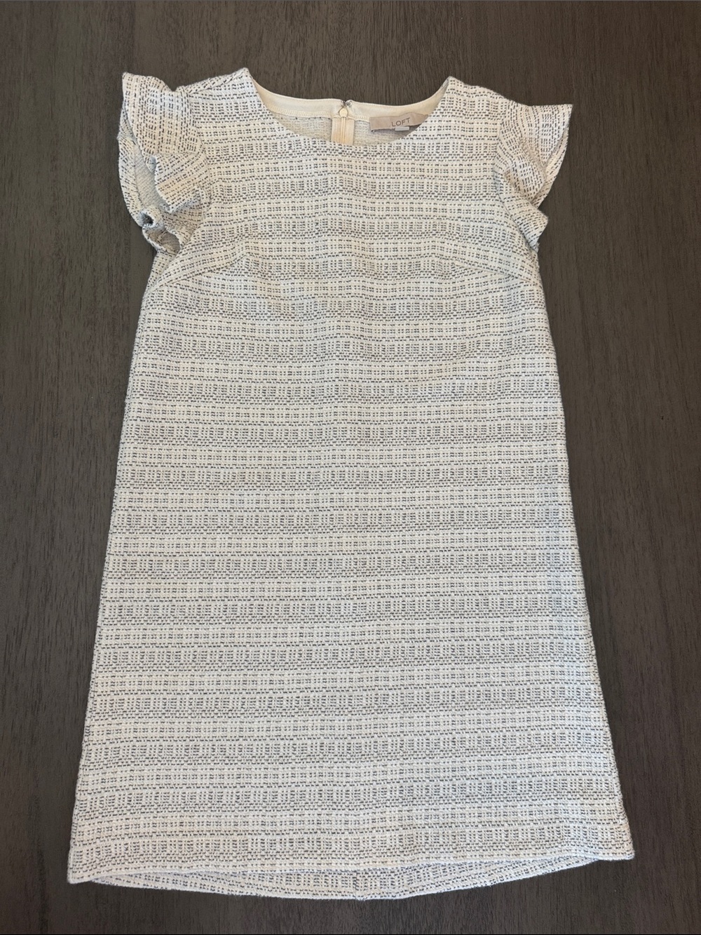 Loft White & Black Textured Flutter-Sleeve Dress